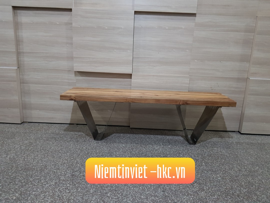 Ghế băng lan gỗ chân V inox mã NTV_GG01